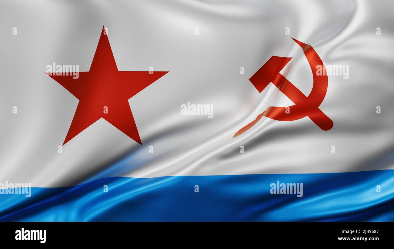 Soviet Navy flag full screen background, silk farbric, close up waving in the wind Stock Photo