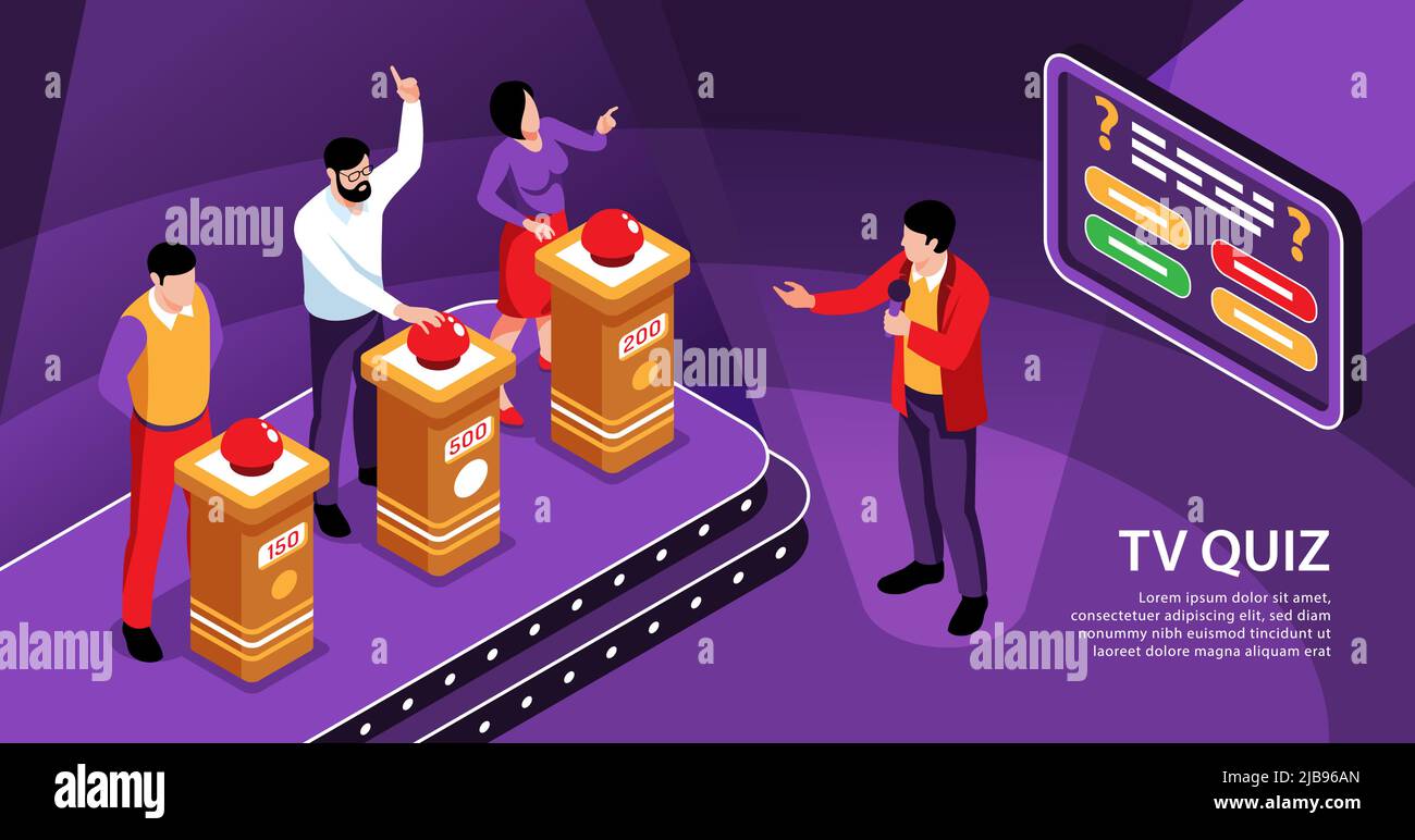 Isometric tv quiz horizontal background composition with text and view