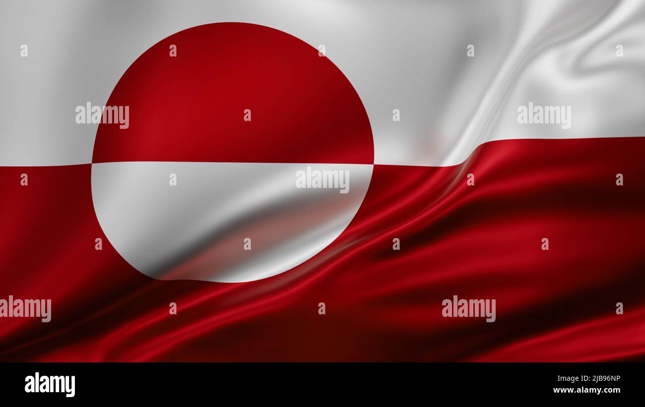 Greenland flag full screen background, silk farbric, close up waving in the wind Stock Photo