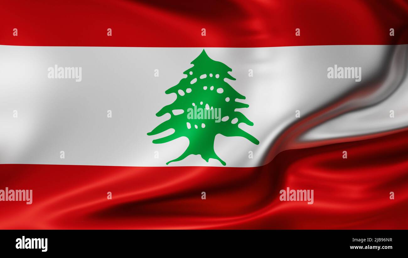 Lebanon flag full screen background, silk farbric, close up waving in the wind Stock Photo