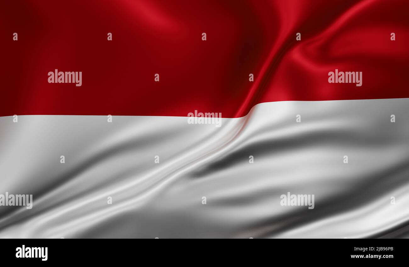 Indonesia and Bali flag full screen background, silk farbric, close up waving in the wind Stock Photo