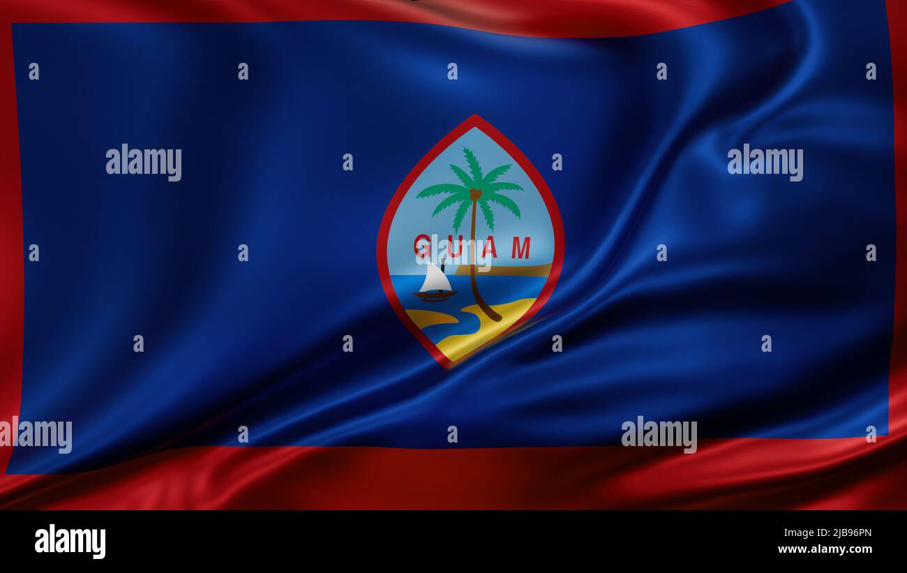 Guam flag full screen background, silk farbric, close up waving in the wind Stock Photo