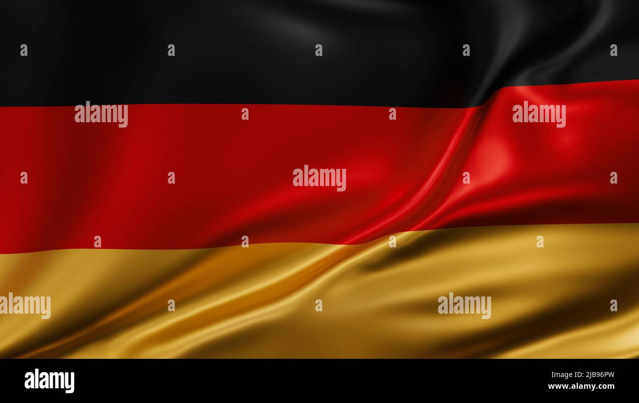 Germany national flag full screen background, silk farbric, close up waving in the wind Stock Photo