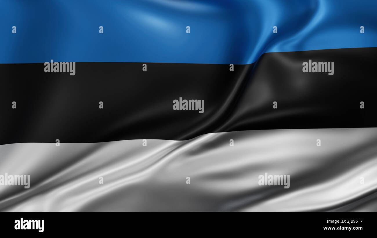 Estonia national flag full screen background, silk farbric, close up waving in the wind Stock Photo