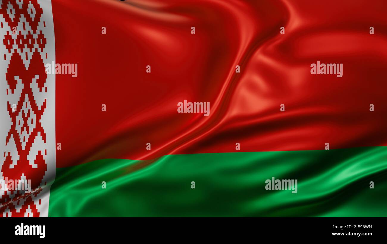 Belarus national flag full screen background, silk farbric, close up waving in the wind Stock Photo