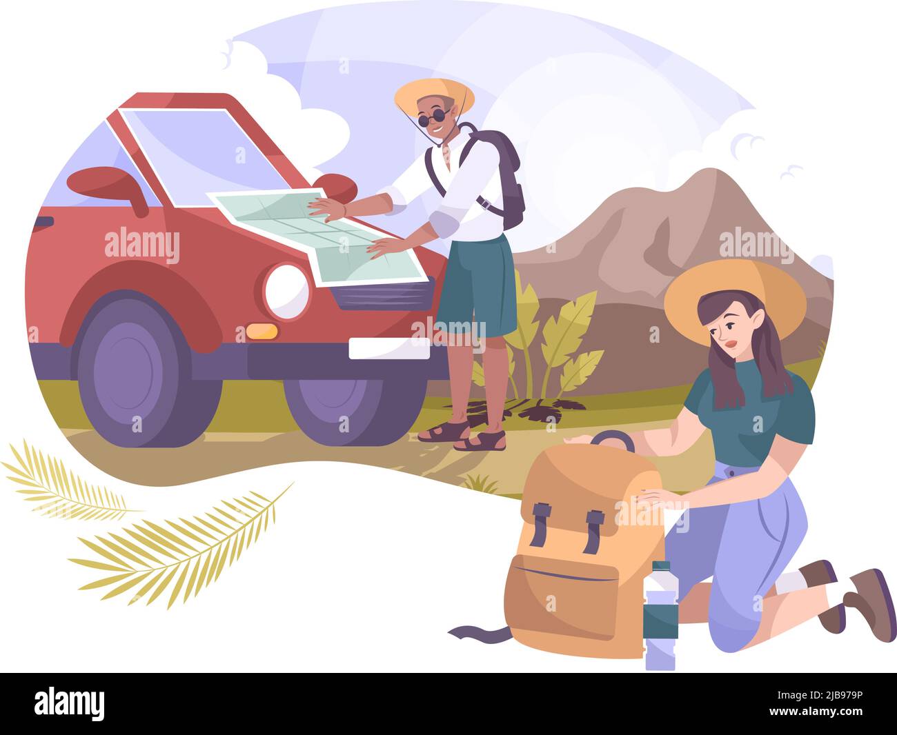 Camping flat composition with two hikers vector illustration Stock ...