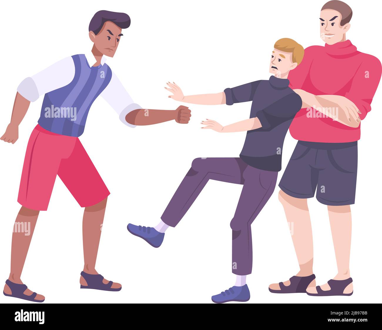 Troubled teens flat composition with characters of teenage hooligans ...