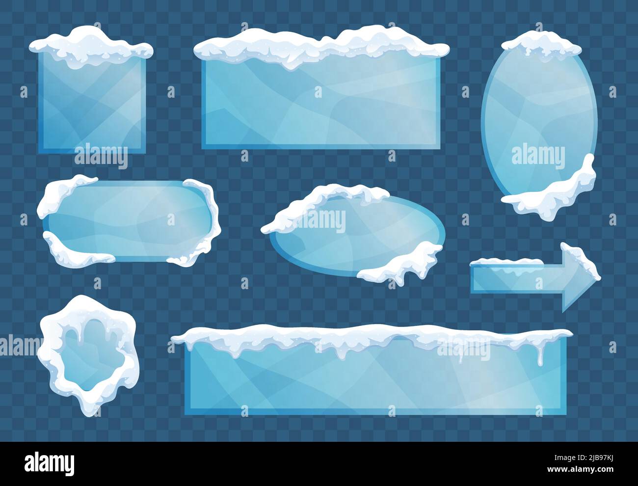 Snow ice cap frames decorative elements set with rectangular square oval arrow shapes transparent background vector illustration Stock Vector