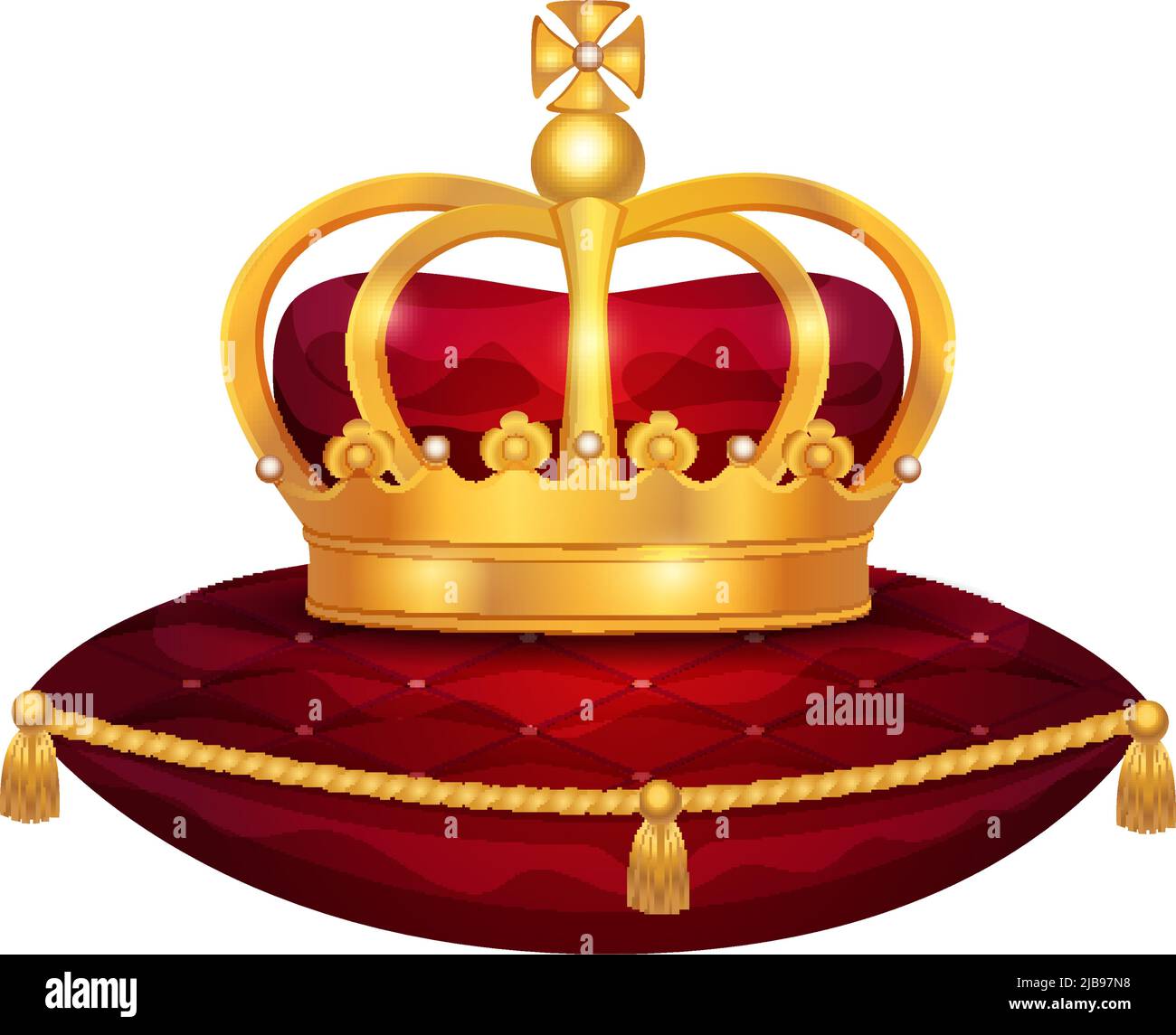 Royal golden crown composition with isolated image of crown on red ...