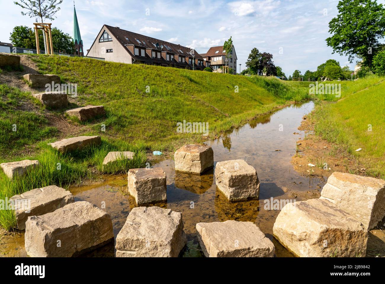 The Katernberger Bach, for over 40 years the stream was piped, 1.2 km long, underground, used as a sewage watercourse, as part of the Emscher conversi Stock Photo
