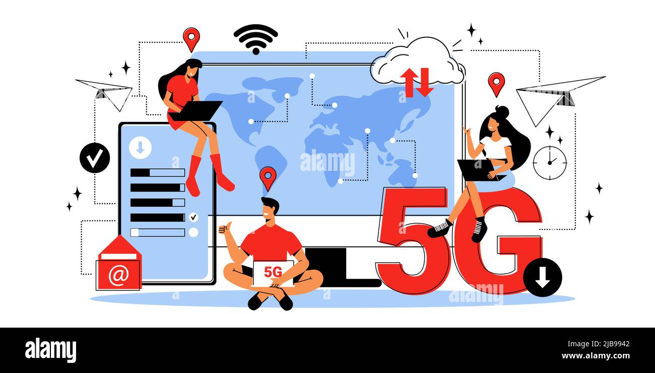 People from different countries using 5g wireless flat vector illustration Stock Vector
