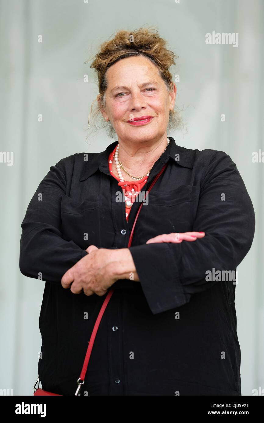 Hay Festival, Hay on Wye, Wales, UK – Saturday 4th June 2022 – Deborah Levy at the Hay Festival to talk about her Living Autobiography series – The Hay Festival runs until Sunday 5th June 2022. Photo Steven May / Alamy Live News Stock Photo