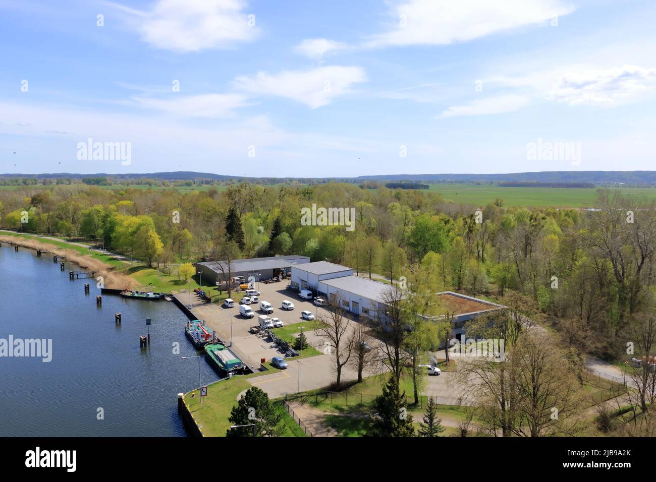 view from the boat lift in Niederfinow on the water canal and surrounding landscape, Brandenburg, Germany Stock Photo