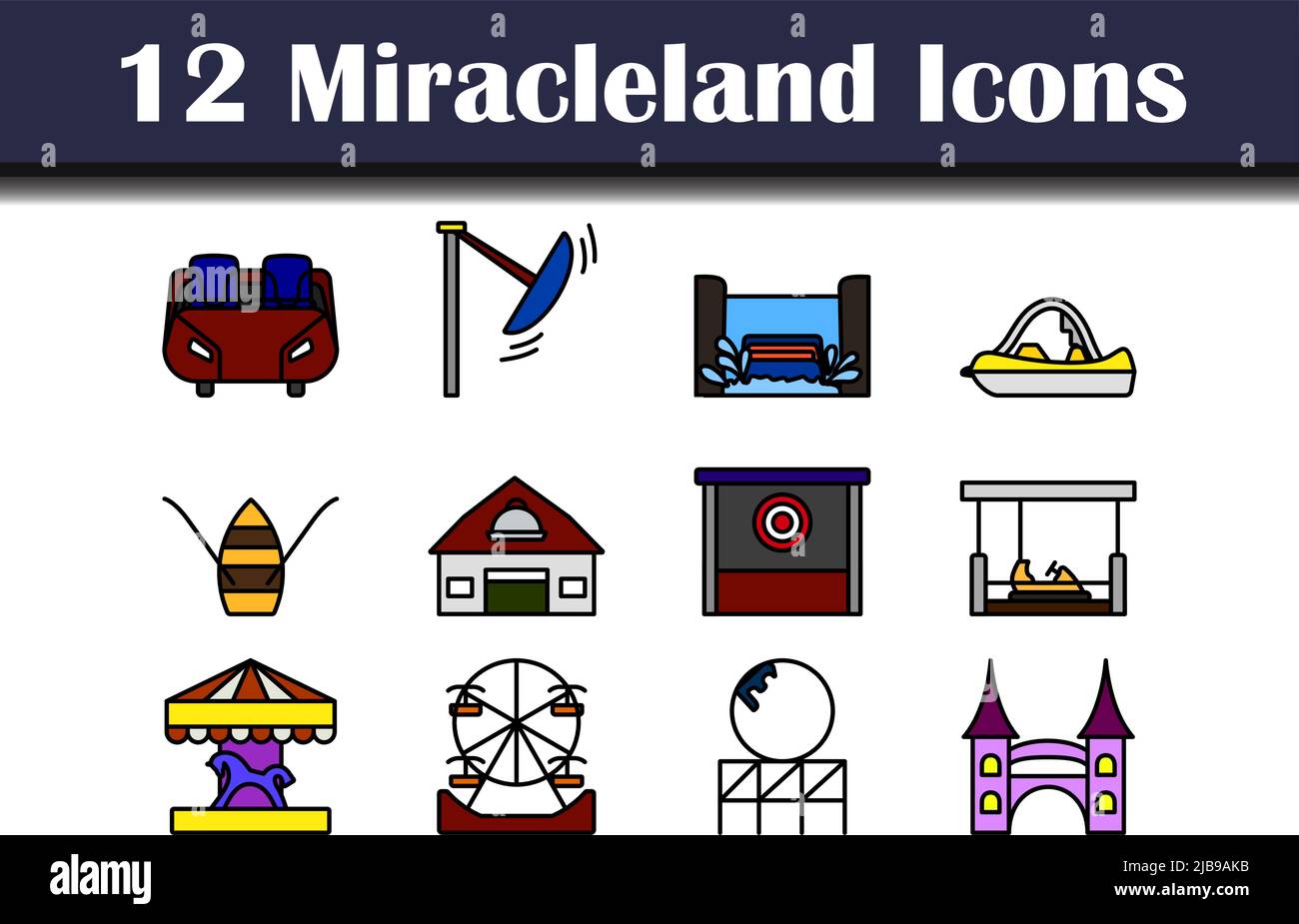 Miracleland Icon Set. Editable Bold Outline With Color Fill Design. Vector Illustration. Stock Vector