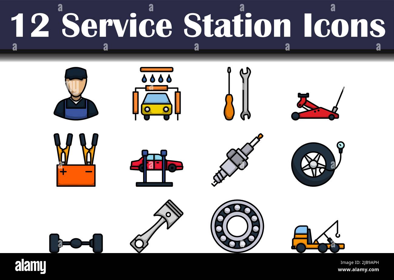 Service Station Icon Set. Editable Bold Outline With Color Fill Design ...