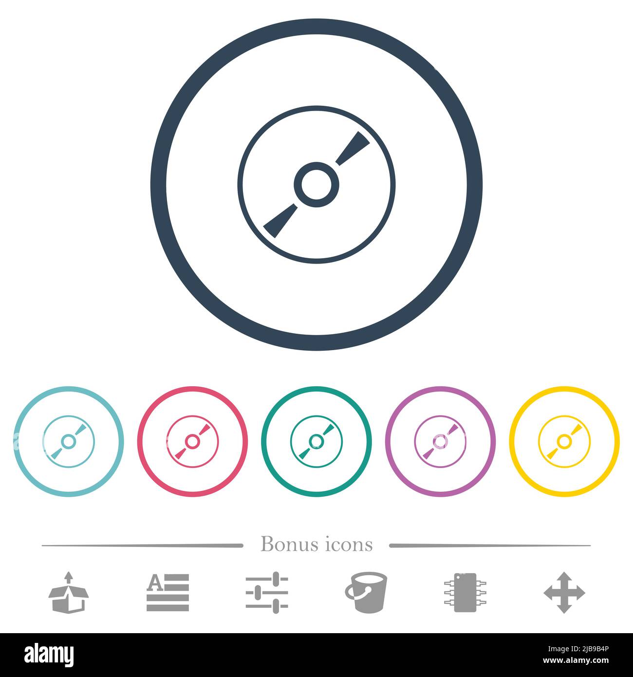 DVD disk outline flat color icons in round outlines. 6 bonus icons ...