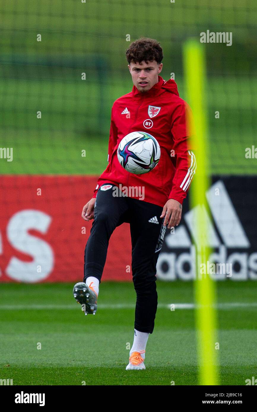 Hensol, UK. 04th June, 2022. Neco Williams of Wales in training. Wales MD1 Training Session at The Vale Resort on the 4th June 2022 ahead of the 2022 FIFA World Cup Play Off Final against Ukraine. Credit: Lewis Mitchell/Alamy Live News Stock Photo