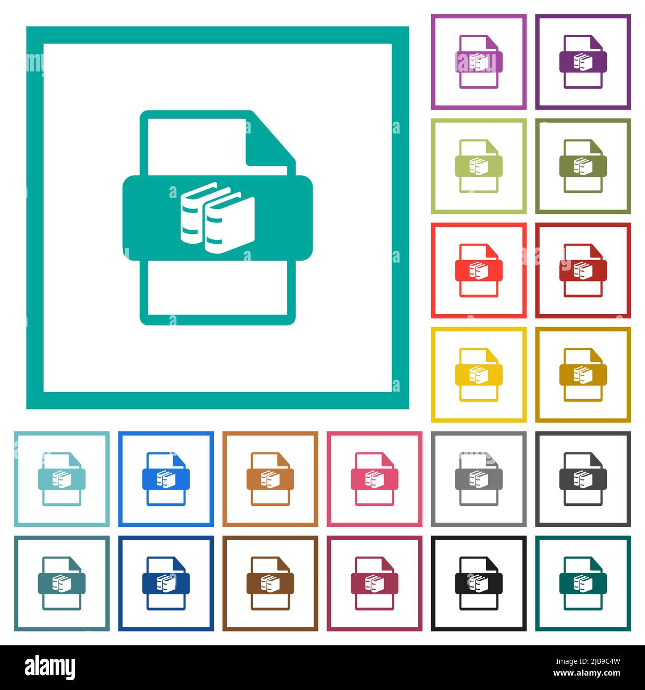 Book file type flat color icons with quadrant frames on white ...