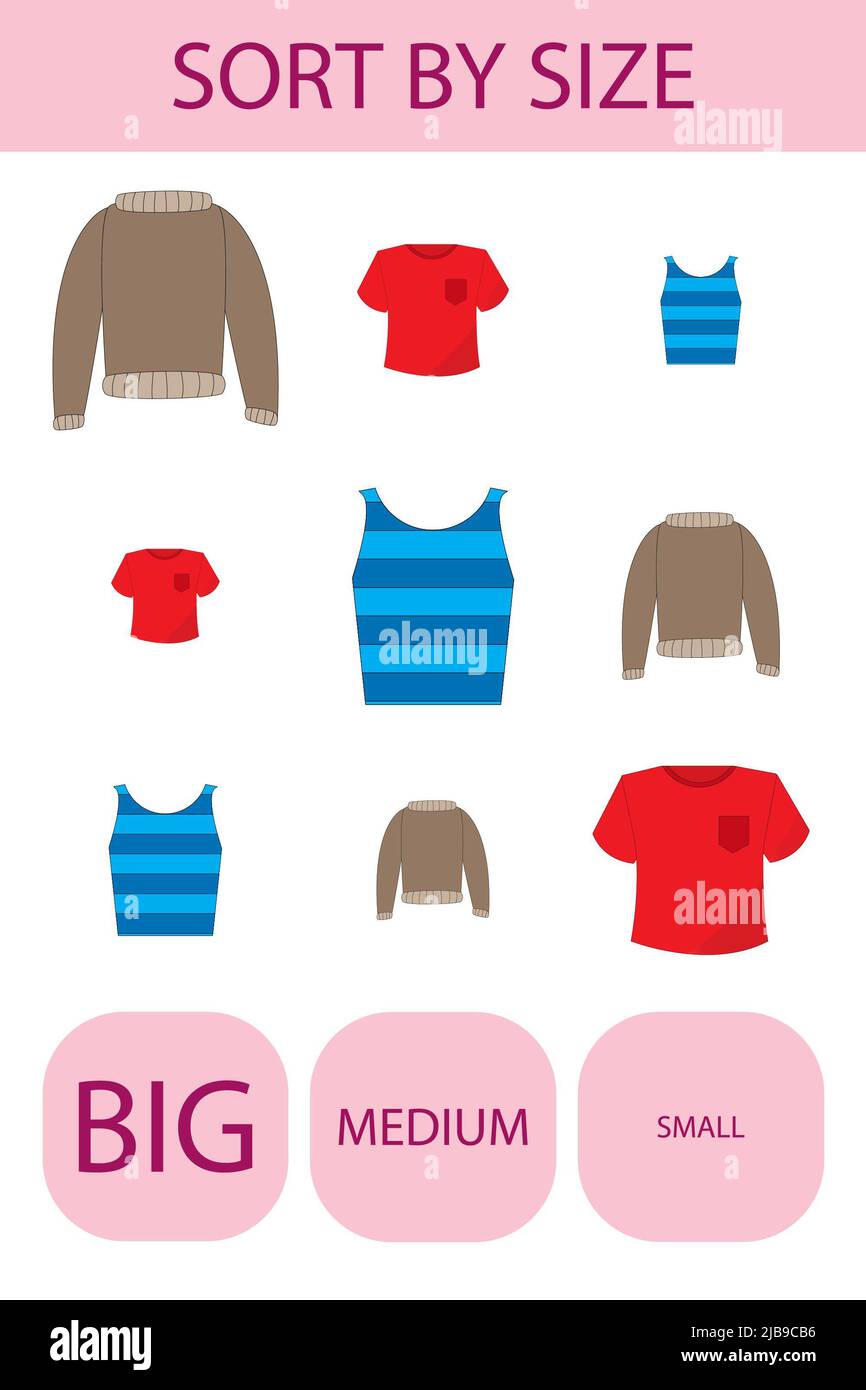 Match the clothes by size large, medium and small. Children's ...