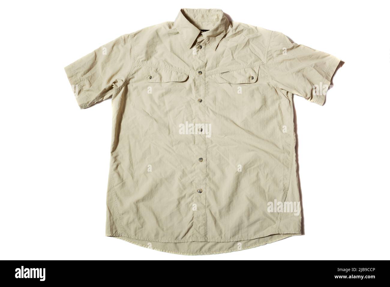 Beige men's short sleeve nylon hiking shirt Stock Photo