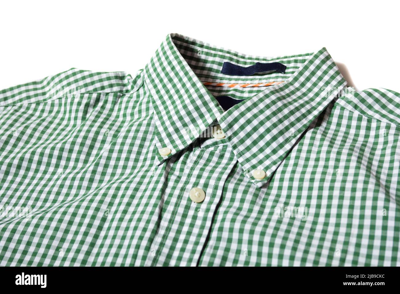 Green men's shirt with button down collar Stock Photo