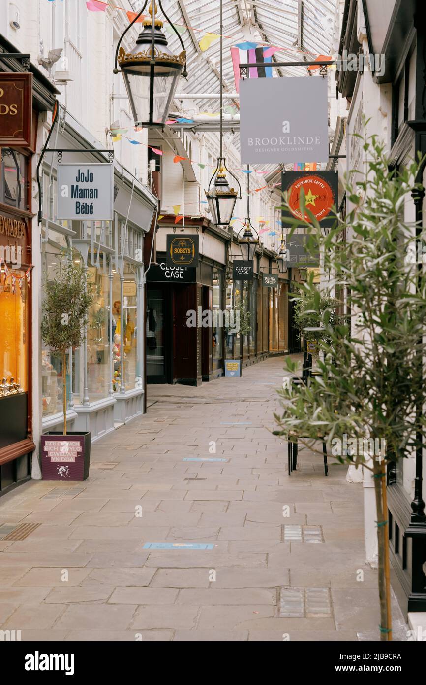The Royal Arcade in the centre of Cardiff city, South Wales Stock Photo