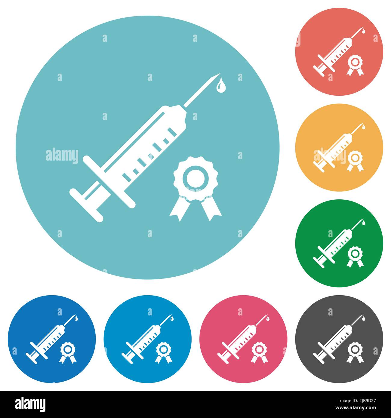 Certified vaccine flat white icons on round color backgrounds Stock ...