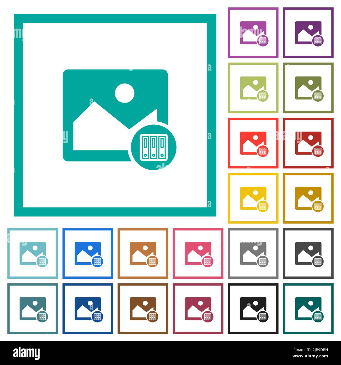 Image archive flat color icons with quadrant frames on white background ...