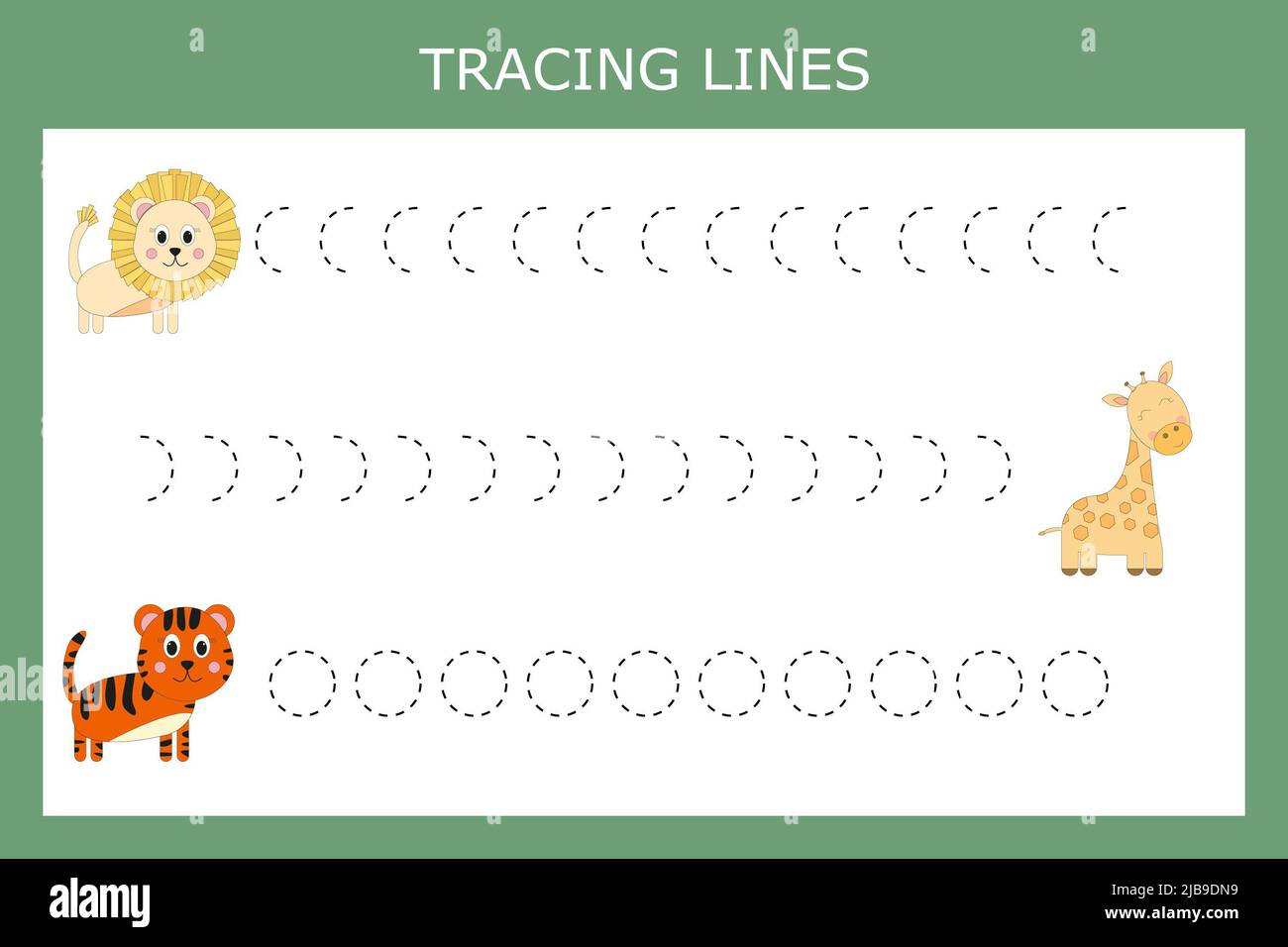 Trace line worksheet with animals for kids, practicing fine motor ...