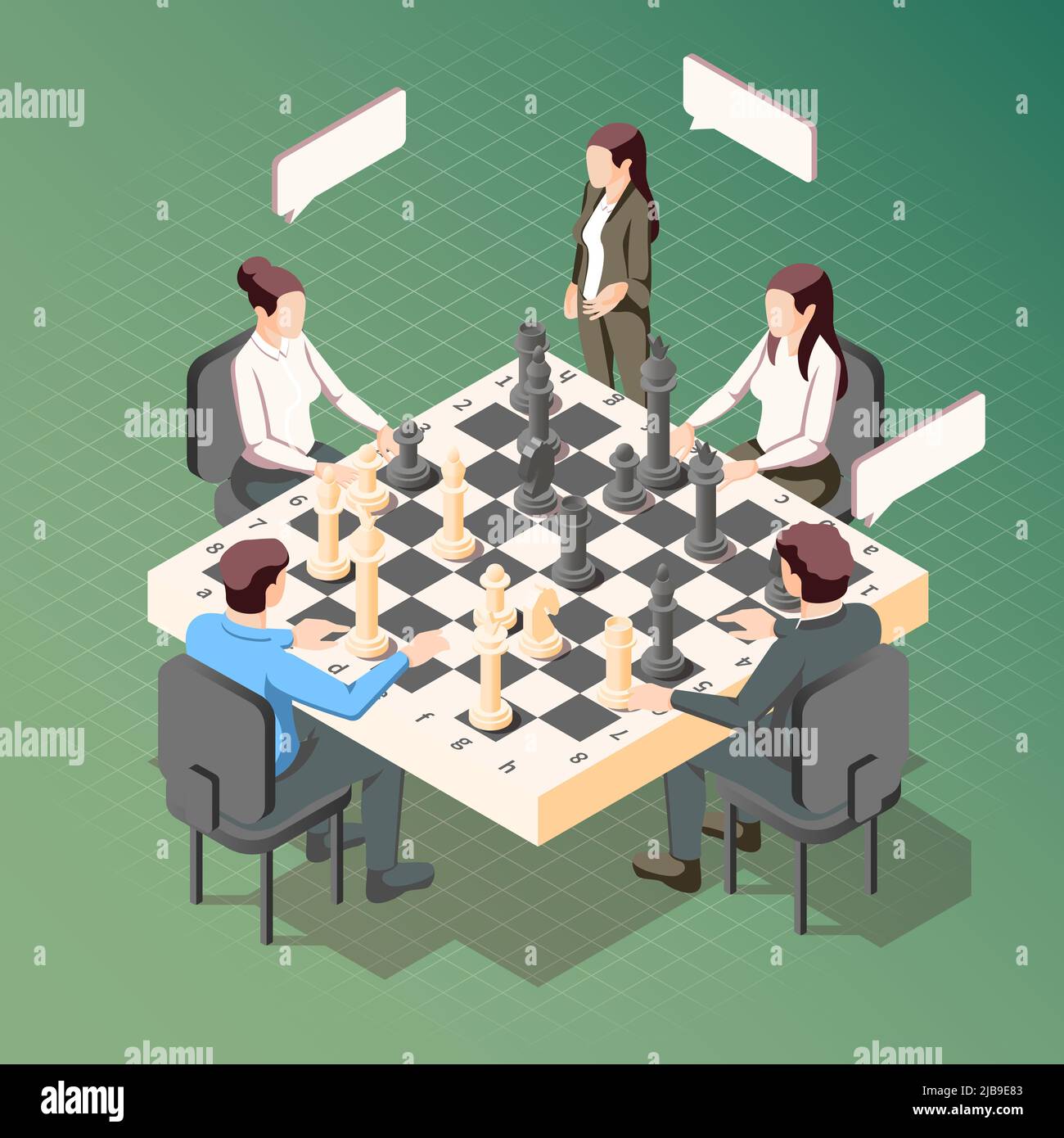 Business strategy isometric concept with businessmen and women playing ...