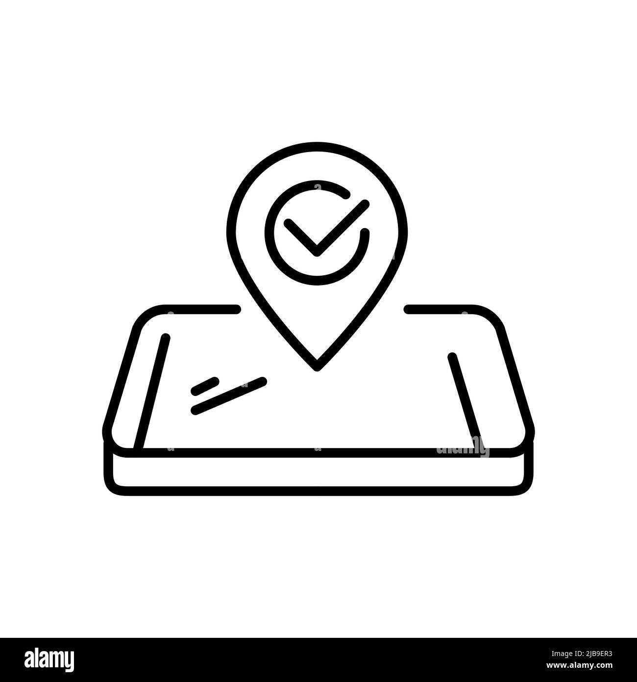 Location verified map pointer on a smartphone. Pixel perfect editable stroke line icon Stock Vector
