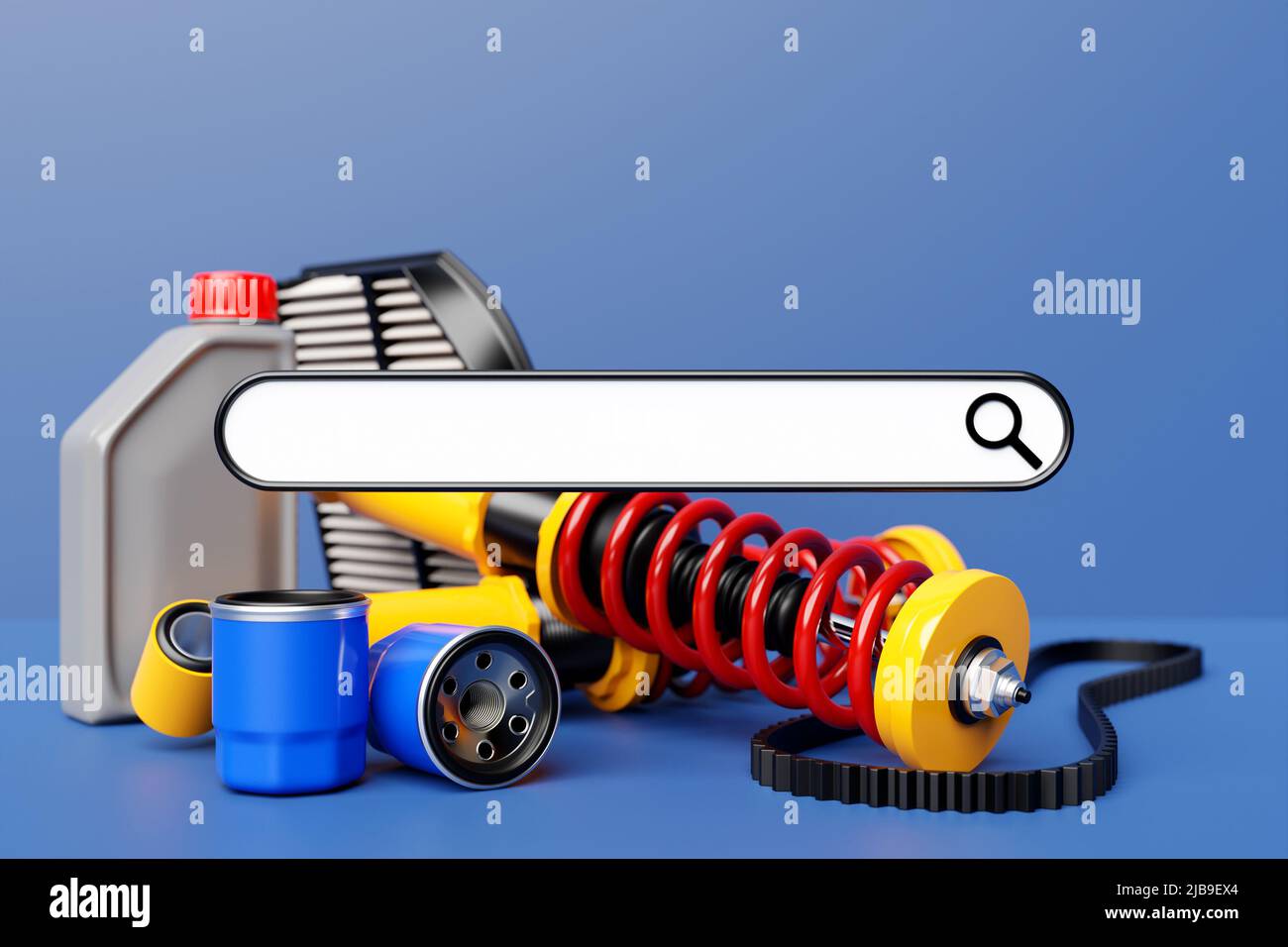 3D illustration, search bar design element with auto parts car shock