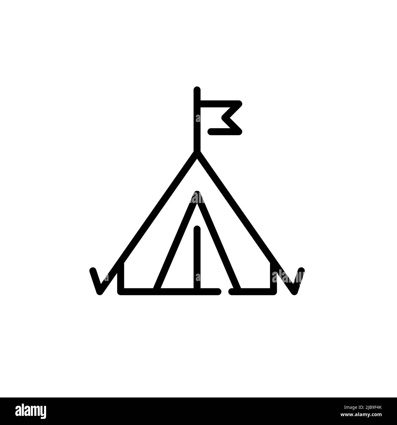 Camping tent with a small flag. Pixel perfect, editable stroke line ...