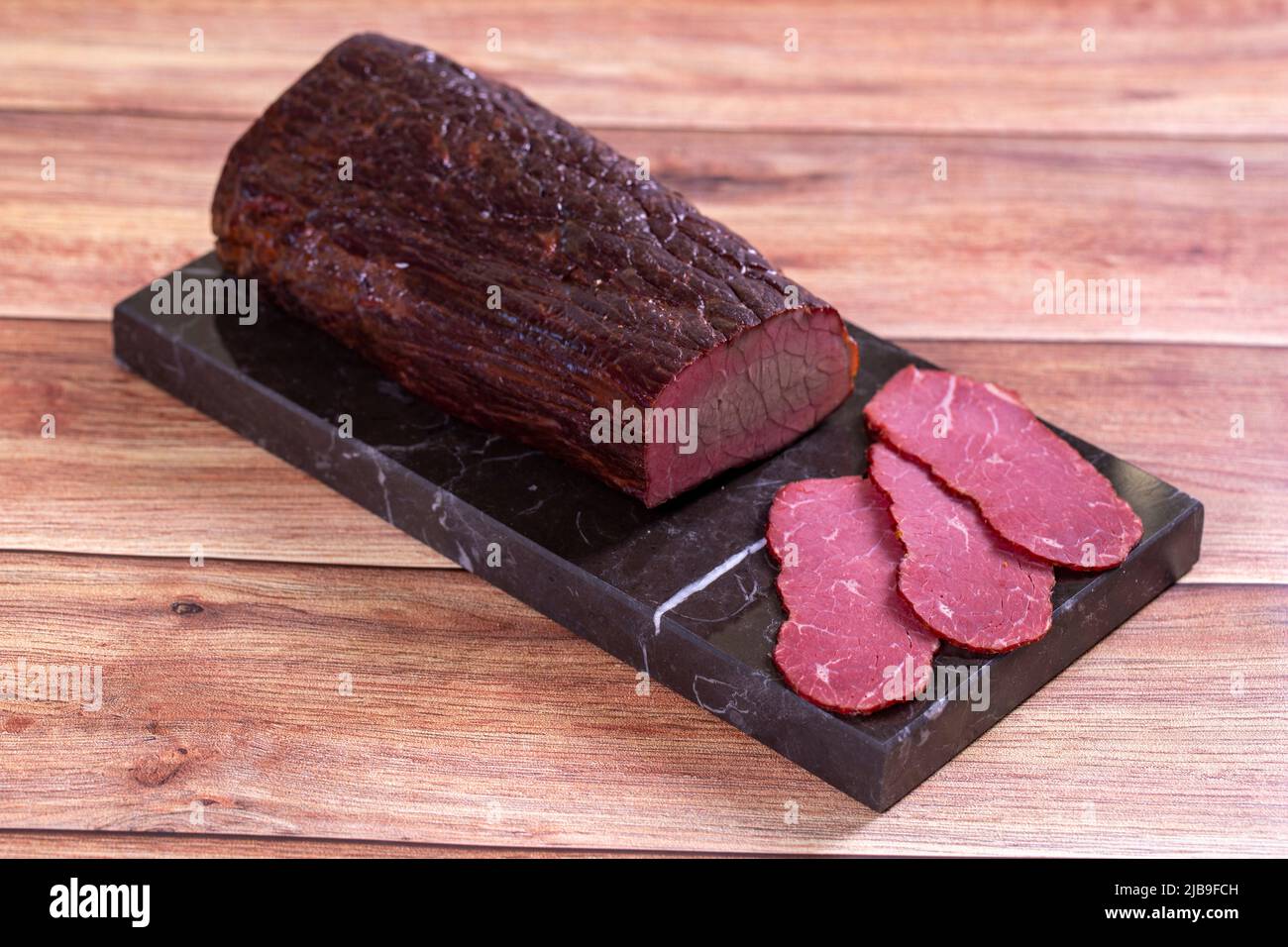 Dry meat. Dried meat made from ribeye meat. Closeup. local name kuru