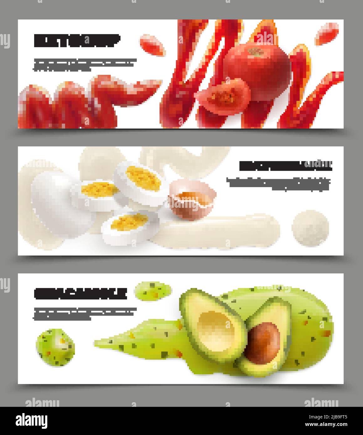 Sauce spots realistic horizontal banners set with guacamole and ketchup isolated vector illustration Stock Vector