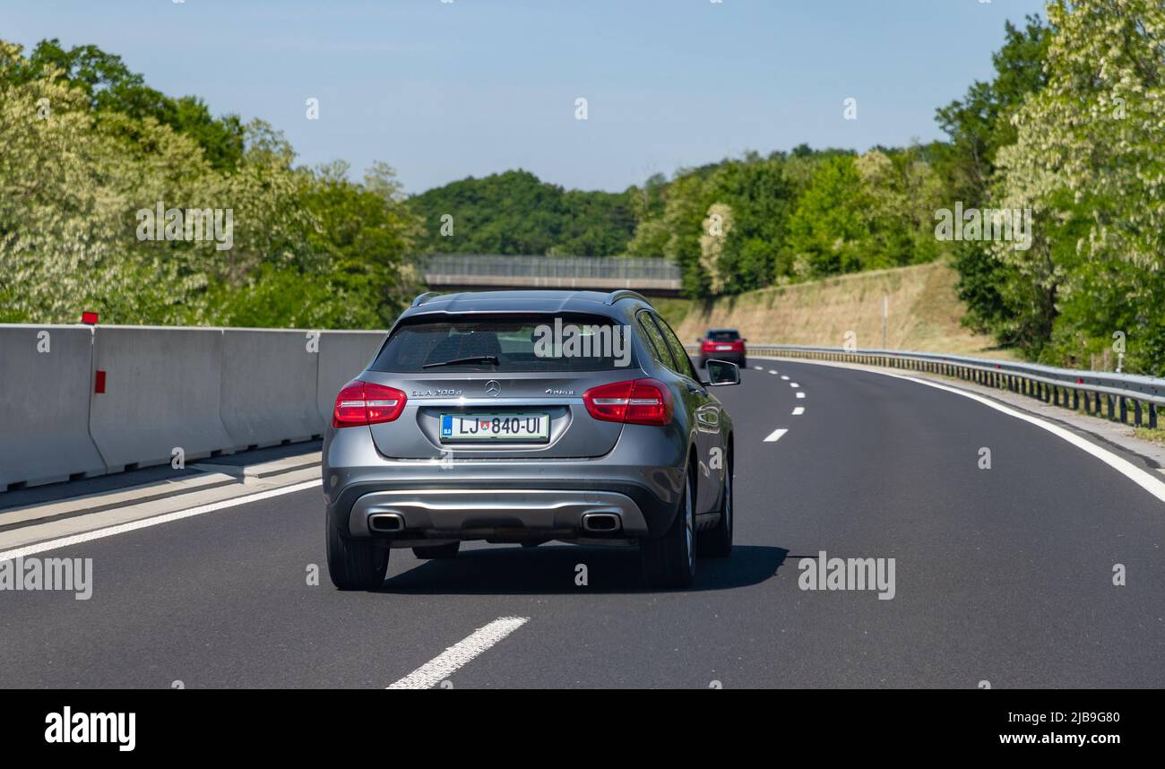 A picture of a Mercedes Benz GLA 200 d 4matic on a Slovenian highway. Stock Photo