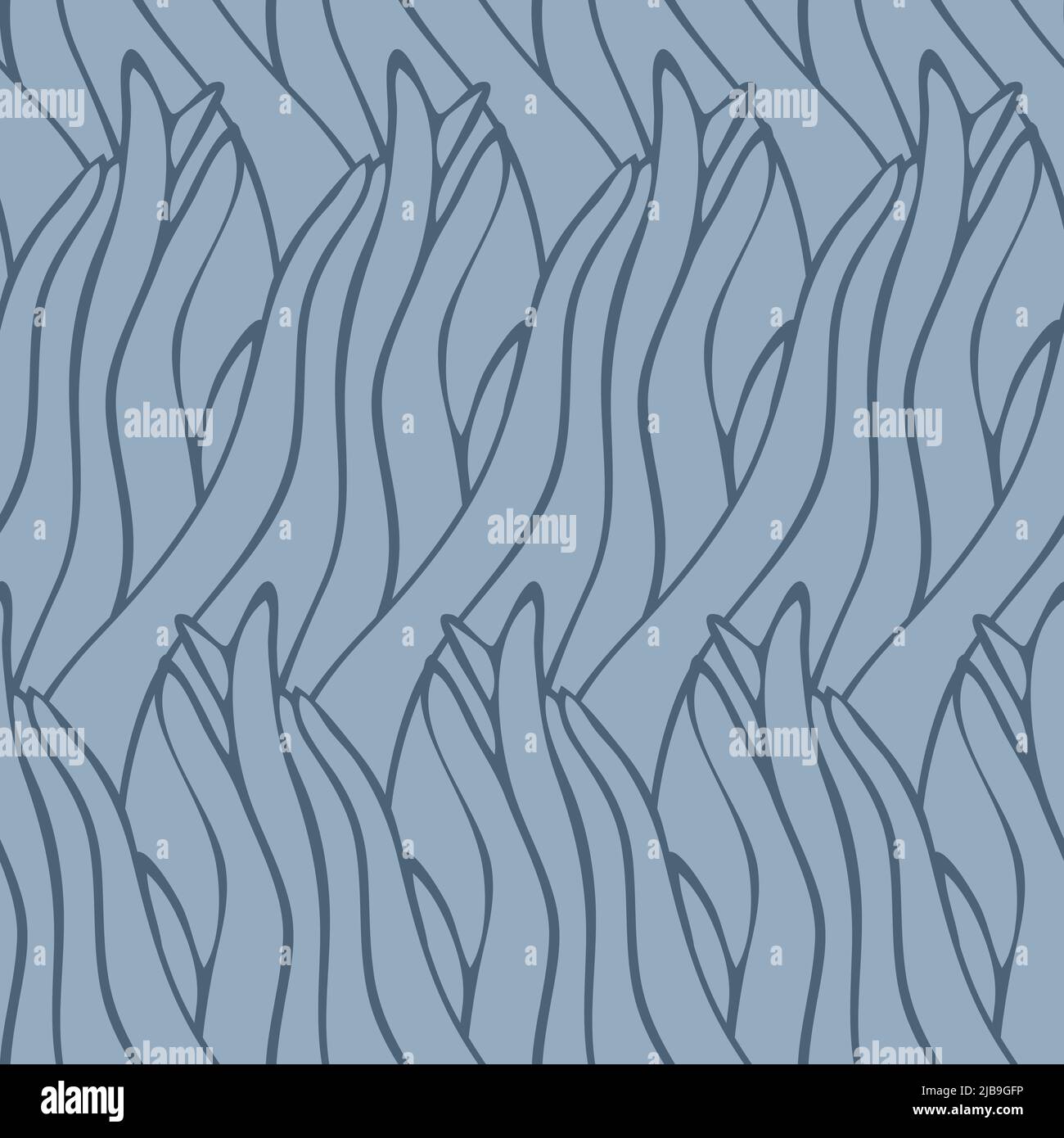 Seamless vector pattern with wavy abstract sea on blue background. Simple artistic wallpaper texture. Decorative grey line fashion textile. Stock Vector
