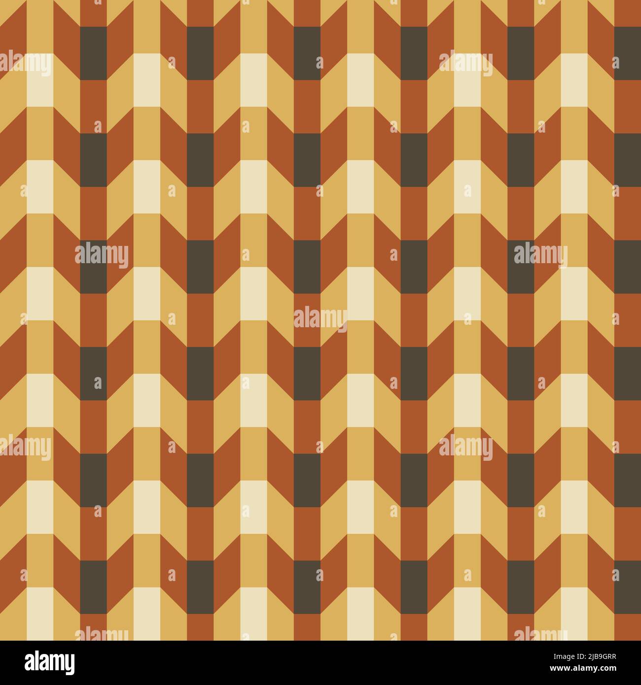 Seamless vector pattern with 3d optical illusion on brown background. Simple geometrical texture wallpaper design. Decorative wavy fashion textile. Stock Vector
