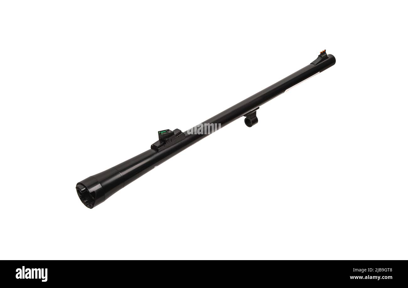 Spare part for gun repair. 12 gauge shotgun barrel isolated on a white