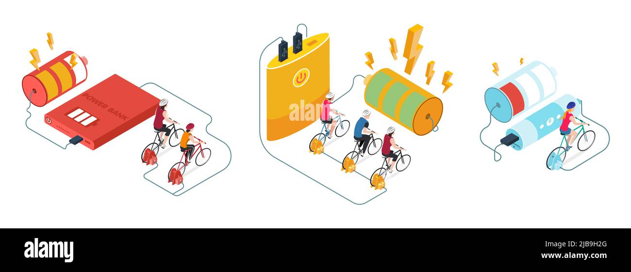 Power chargers set of isolated compositions with bicycle generator