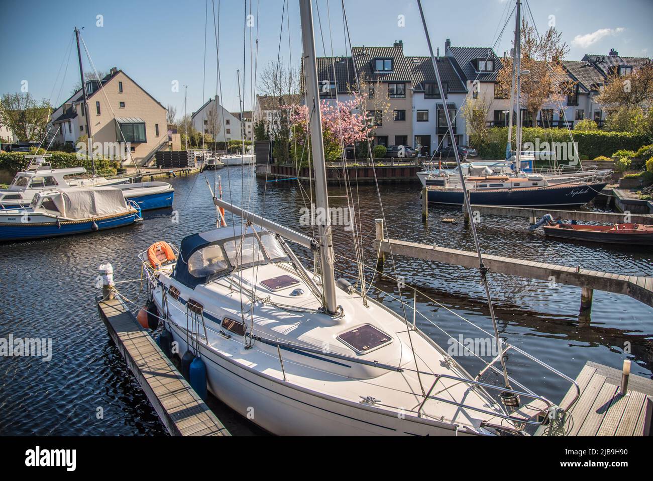 Den Helder, Netherlands, May 2022. A sailboat in the marina of Den Helder. High quality photo Stock Photo