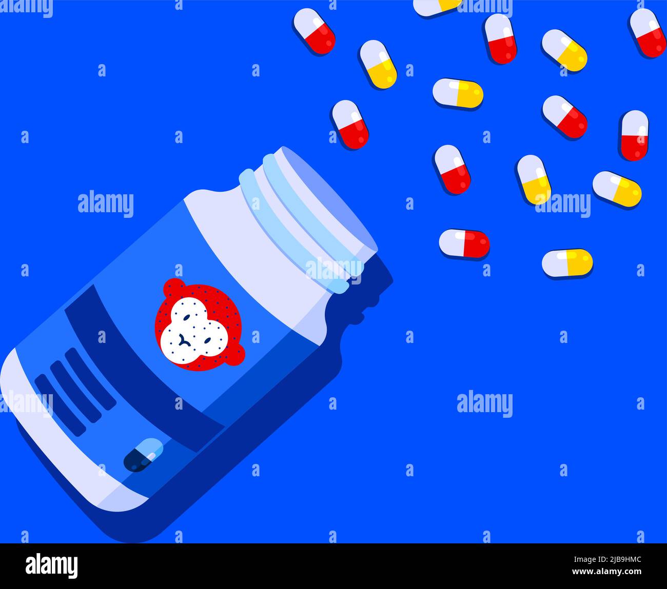 Illustration of monkey pox medication, drugs and medical care for people affected with monkey pox Stock Vector