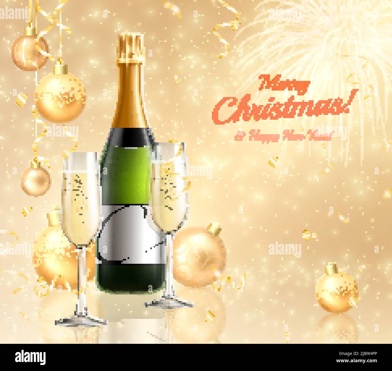Background realistic champagne new year with green bottle and champagne ...