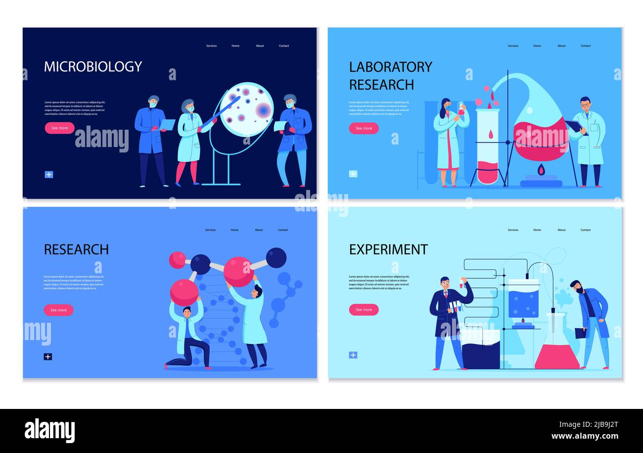 Set of flat banners with science lab related scenes vector illustration