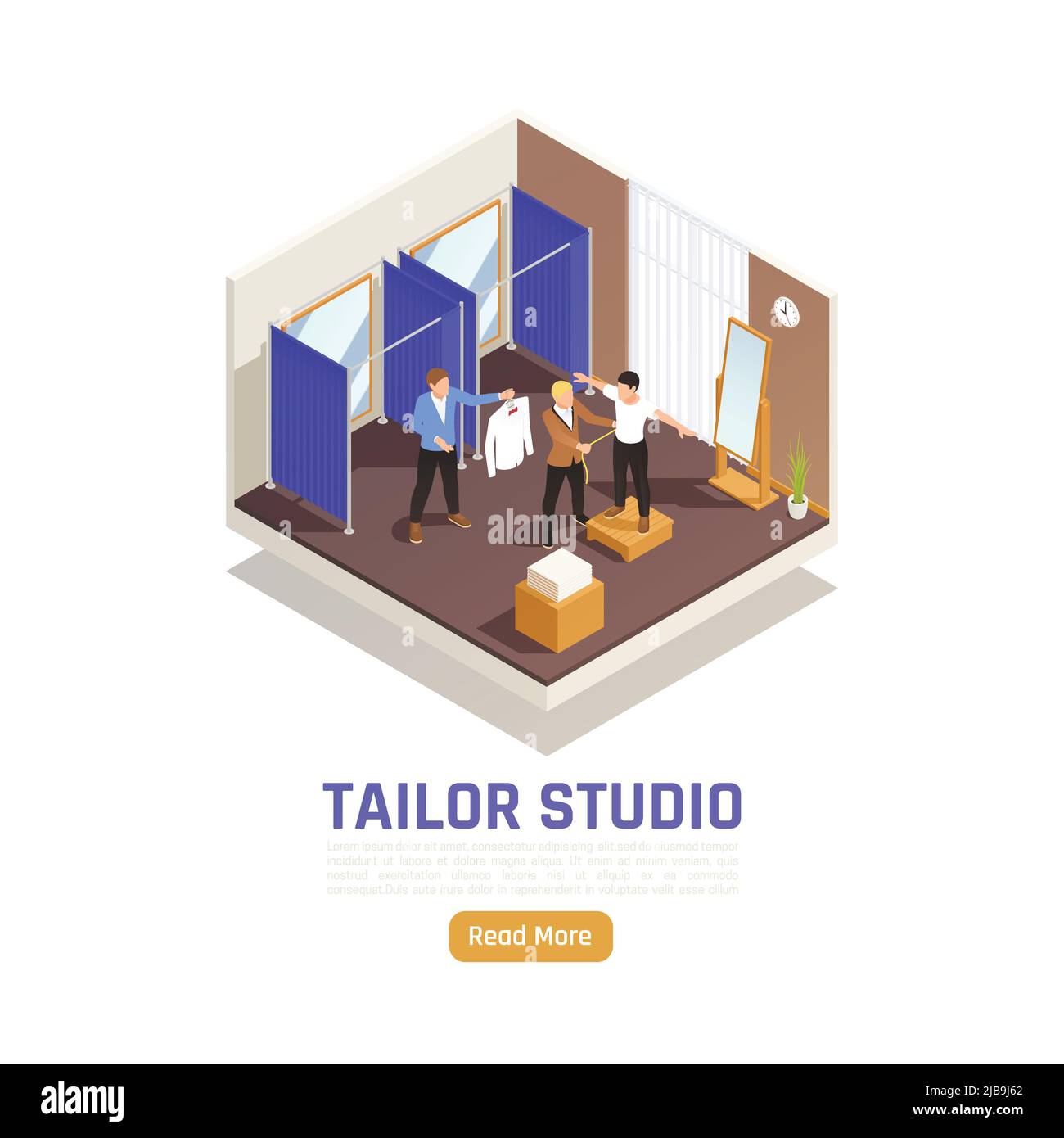 Fashion atelier studio garment alteration service isometric composition ...