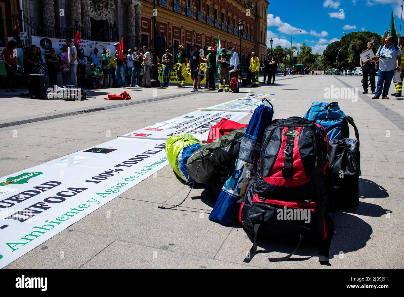 Seville, Spain June 01, 2022 Demonstrations by firefighters in the