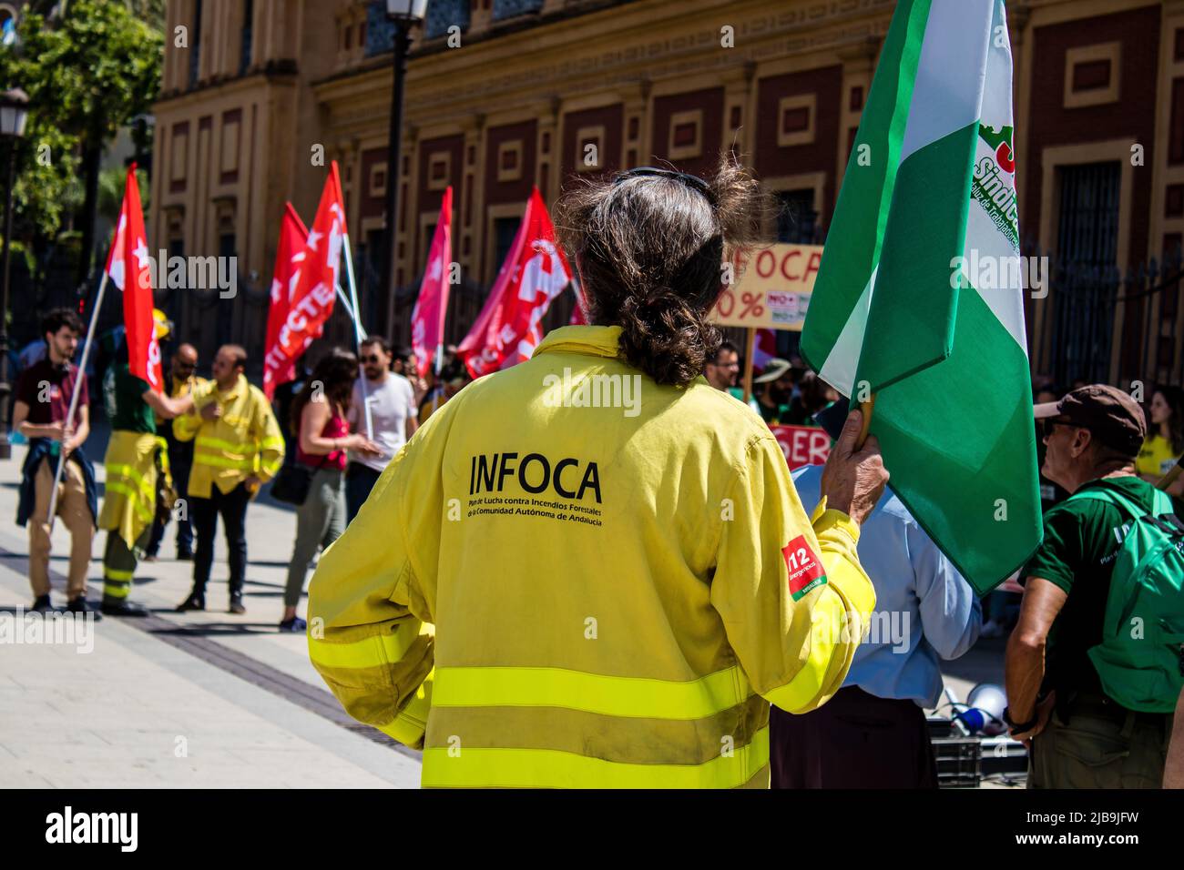 Seville, Spain June 01, 2022 Demonstrations by firefighters in the