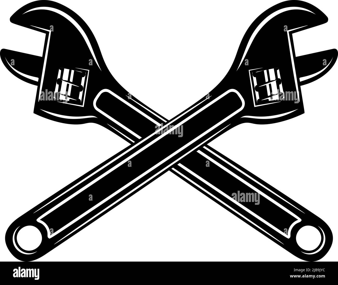 Crossed plumbing wrenches. Design element for logo, emblem, sign