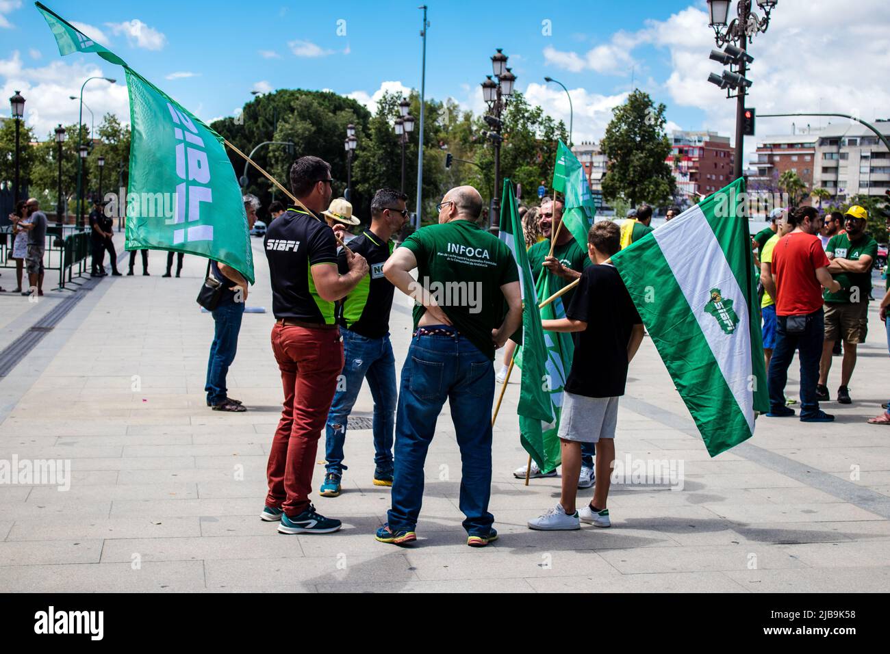 Seville, Spain June 01, 2022 Demonstrations by firefighters in the