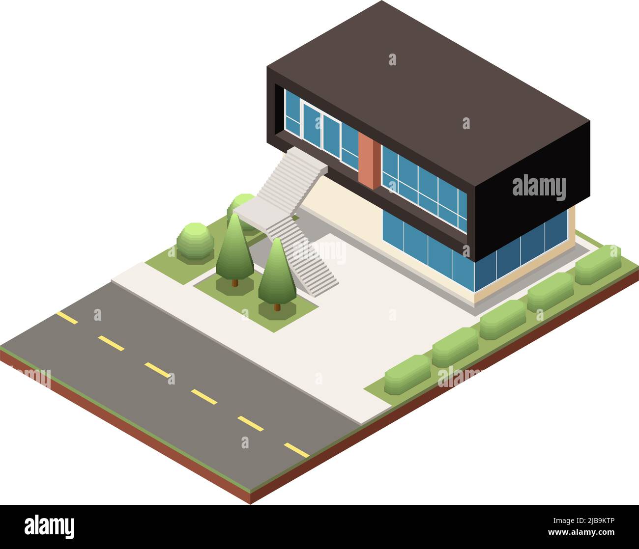 Isometric modern suburban house with two floors and big windows 3d vector illustration Stock Vector